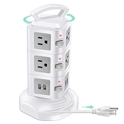 DYSSIPATIVE Power Strip Tower with Colorful Nightlight, 15 AC Outlets and 6  Fasting USB Ports, Retractable Extension Cord with Multiple Outlets, 1500