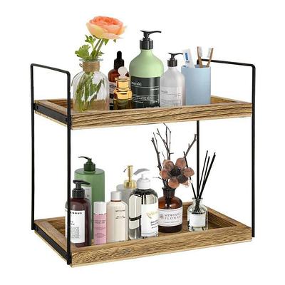 2-Tier Bathroom Counter Organizer, Wood Bathroom Tray For