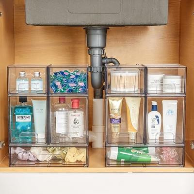 Stackable Makeup Storage Drawers, Vtopmart 4 Pack Acrylic Bathroom  Organizers, Clear Plastic Storage Bins 