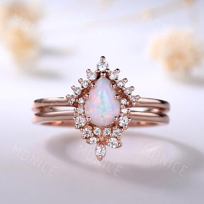 Curved Opal Diamond Rose Gold Ring Opal Wedding Band Chevron Engagement Ring