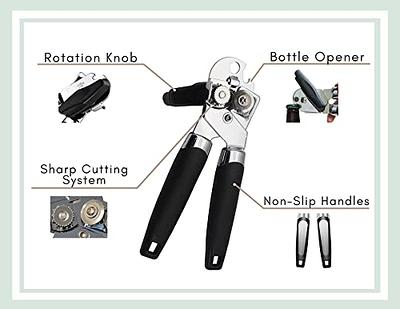 Manual Handheld Can Opener, Sharp Cutting Wheel for Smooth Edge Cut,  Non-Slip Handle, Oversized Easy to Use Turn Knob, Includes Built in Bottle  Opener