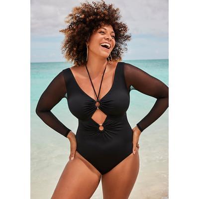Plus Size Women's One-Piece Tank Swimsuit with Adjustable Straps
