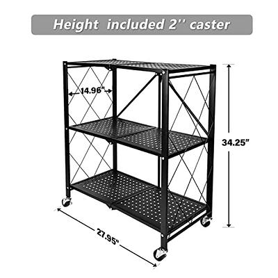 HealSmart 4-Tier Heavy Duty Foldable Metal Rack Storage Shelving Unit with Wheels Moving Easily Organizer Shelves Great for Garage Kitchen Holds Up