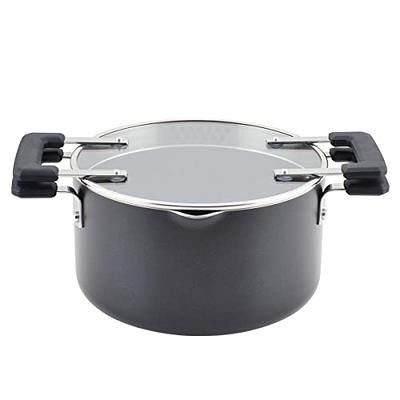 Farberware Dishwasher Safe Nonstick Aluminum 1-Quart Champagne Covered Straining Saucepan with Pour Spouts