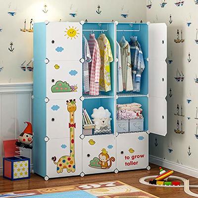 Kids Wardrobe Closet with Drawers and Hanging Rod, Wooden Storage Wardrobe  Cabinet with Hanging Rod, Cute Freestanding Wardrobe Cabinet Portable Closet  Clothes Wardrobe for Bedroom, Kids' Room Gray 