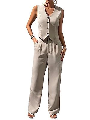 Unique Bargains Women's Linen Vest Sleeveless Button Down V Neck Formal  Business Waistcoat XL Beige