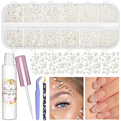 3600Pcs Face Gems Eye Pearls with Makeup Glue for Rhinestones, Shynek Half  Pearls Hair Pearls Beads Face Adhesive Makeup Gems with Picker Pencil  Flatback Pearls for Nail Hair Makeup Jewels Crafts 
