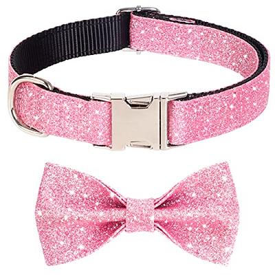  Elegant little tail Pink Leather Dog Collar, Durable Pet Collar,  Flower Pattern Bow Tie Dog Collar Adjustable Girl Dog Collars for Small Dogs  : Pet Supplies