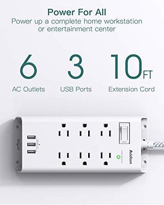 Flat Plug Power Strip, Ultra Thin Extension Cord - Addtam 12 Widely AC 3  Sides Multiple Outlets, 5Ft, 900J Surge Protector, Wall Mount, Desk  Charging