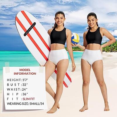  Womens Swim Bra Tops Modest High Neck Push Up Crop Tank  Bikini Top Athletic Sports Swimsuits Bathing Suit Under Rash Guard Black 36