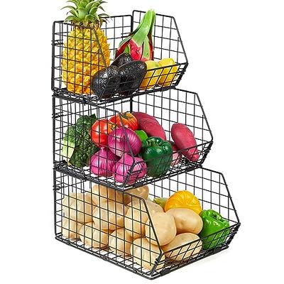 Stackable Wire Baskets 2 Tier Stacking Pantry Storage Basket Fruit  Vegetable