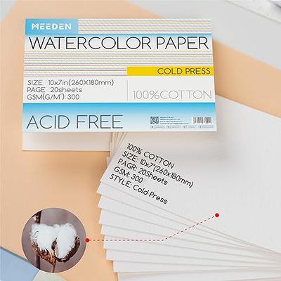 Watercolor Pad, 100% Cotton 20 Sheets, 140lb/300gsm, Glue Bound