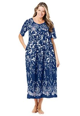 Only Necessities Women's Plus Size Bib Front Lounger House Dress, Nightgown  - 2X, Evening Blue Vines - Yahoo Shopping