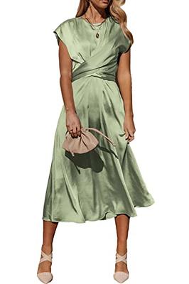  miduo Women's Dresses Short Sleeve V Neck Tie Front Satin  Summer Fashion 2024 Midi Dresses Cocktail Party Bridesmaid Pleated Dresses  S A Army Green : Clothing, Shoes & Jewelry