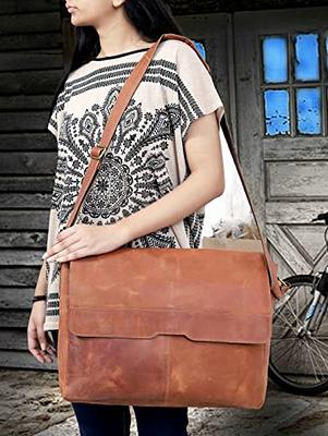 VC Vintage Couture 18 inch Leather Full Flap Messenger Handmade Bag Laptop Bag Satchel Bag Padded Messenger Bag Brown