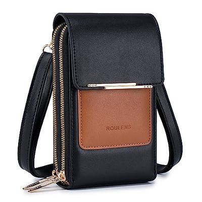 Roulens Triple Zip Small Crossbody Bag for Women,Wide Strap Cell Phone Purse Shoulder Handbag Wallet with Credit Card Slots