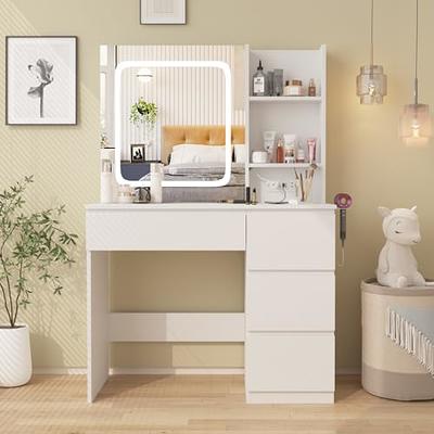 Tiptiper Makeup Vanity with Lights, Vanity Desk with Charging Station,  White Vanity Table with 10 Light Bulbs Mirror & 3 Lighting Modes, Makeup  Desk