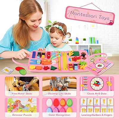 Toddlers Busy Board Montessori Toys for 1 2 3 4 Year Old Boy Girl Gifts  Pink