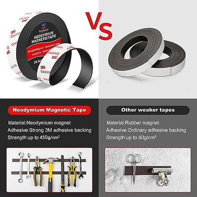 Neodymium Magnetic Tape, Flexible Magnet Tape Strips Roll (1/2'' Wide x 3.3  ft Long) with Strong 3M Adhesive Backing, Magnetic Strips Heavy Duty  Perfect for Wall, DIY, Art Projects & Fridge 