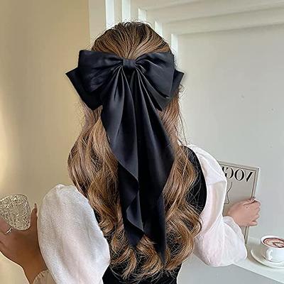 Black Hair Bows for Women,2 Pcs Velvet Hair Bows Black Satin Hair Ribbon  Clips for Hair, Ribbon Bow Hair Clip for Women Girls