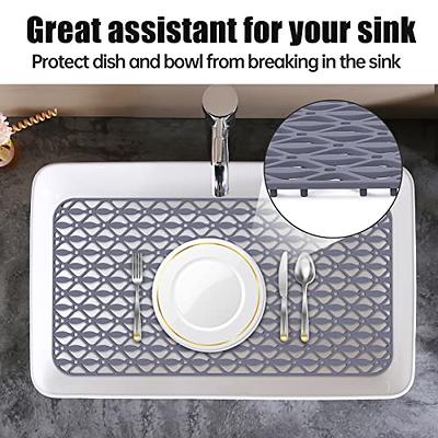 JUSTOGO Silicone Sink Mat, Grey Kitchen Sink Protector Grid