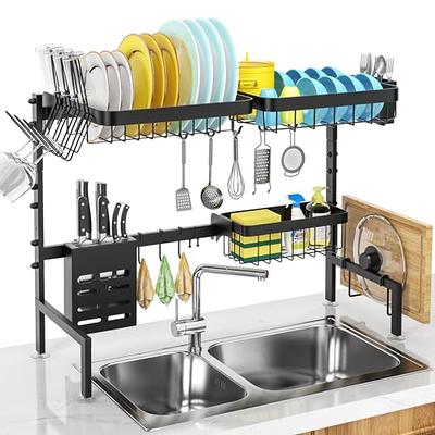 2 Tier Dish Rack Drainer Rose Gold Kitchen Sink Organiser Cutlery Holder