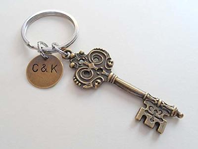 Custom Personalized Bronze Keychain, Engraved Initials, Anniversary Gift,  Husband Wife Key Chain, Boyfriend Girlfriend Gift, Customized Couples