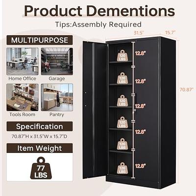 Metal Storage Cabinets with Lock, Small Locker Organizer Steel Cabinets,  Adjustable Layers Shelves 2 Doors for Home, Office