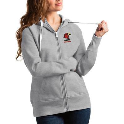 Women's Antigua Heather Gray/Black Carolina Panthers Victory Raglan Sleeve Pullover Hoodie