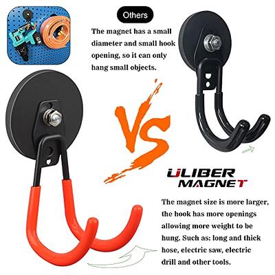 ULIBERMAGNET Strong Magnetic Hooks,2 Pack Heavy Duty Large Magnetic Hooks  for Extension Cord, Cable, Hose, Power Cord,Rope,Drill,Jig Saw,Circular