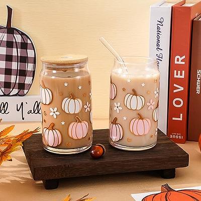 Pumpkin Coffee Glass Fall Beer Can Glass With Lid and Straw 