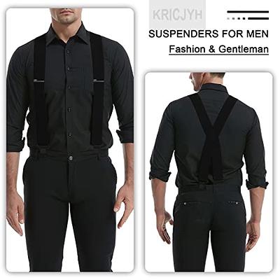 MENDENG Black Suspenders for Men Heavy Duty Clips X Back Adjustable Work  Braces at  Men's Clothing store