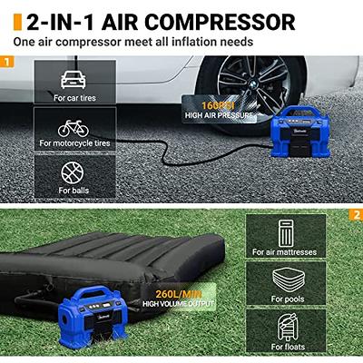 AstroAI 160 PSI Handheld Tire Air Compressor Cordless Tire Inflator Blue  20V Rechargeable Battery Powered Portable Air Pump with 12V DC car tire pump