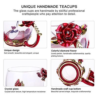 Elegant Tea Cup Glass Coffee Mugs Enamel Rose Flower Butterfly Drinking Cup  New