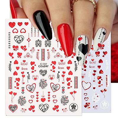  Red Nail Art Glitter Stickers Decals Heart Nail