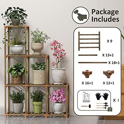 Bamworld Tall Plant Stand Indoor Outdoor Corner Plant Shelf Wood Flower  Stands for Living Room Balcony and Garden (9 pots)