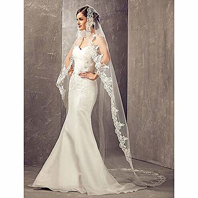 Ursumy Wedding Lace 1T Veil Long Cathedral Veil Soft Tulle Bridal Veils  with Comb 118