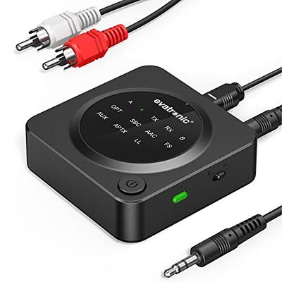 Bluetooth 5.0 Transmitter Receiver for TV/PC, Evatronic AptX Low Latency  Adapter with 3.5 mm RCA for Car/Home Music Streaming Stereo System, Pair  with 2 Devices, Max 22hrs Worktime at One Charge 