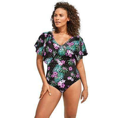 Women's Lands' End Tummy Control Surplice Faux-Wrap One-Piece Swim