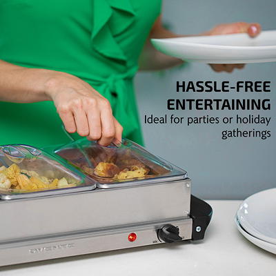 Ovente Stainless Steel Triple Slow Cooker Buffet Server with Glass