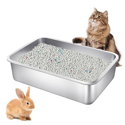 YUEPET 2 Sets Stainless Steel Cat Litter Box with High Sides, Durable Metal Cat  Litter Basin