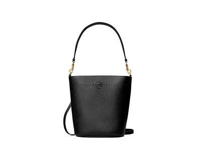 Tory Burch Emerson Womens Saffiano Leather Bucket Bag (Black