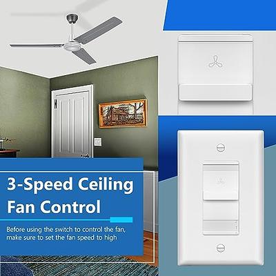 Enerlites 3 Speed Ceiling Fan Control and LED Dimmer Light Switch, 2.5A Single Pole Light Fan Switch, 300W Incandescent Load, No Neutral Wire