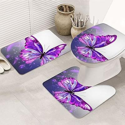 Lavender Butterfly Bathroom Rugs Bath Mat Sets 3 Piece for Toilet