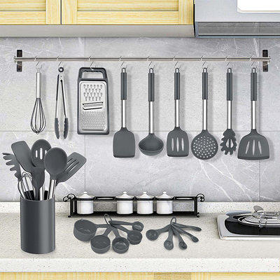 Kitchen Utensils Set-Silicone Cooking Utensils-32pcs Non-Stick Silicone Cooking  Kitchen Utensils Spatula Set with Holder-Best Kitchen Cookware with  Stainless Steel Handle (Khaki) - Yahoo Shopping