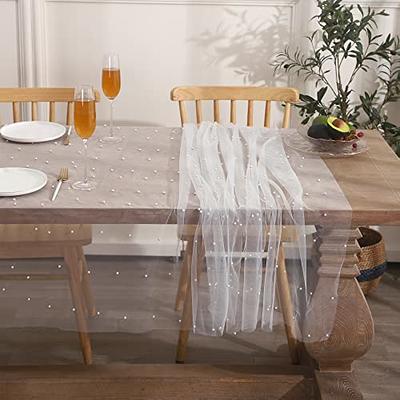 Juan's Moment Pearl Decor Wedding Table Cloths for Reception Bridal Shower  Tablecloth Dessert Table Pearl Sheer Curtains Tulle Chiffon Beaded Bridal