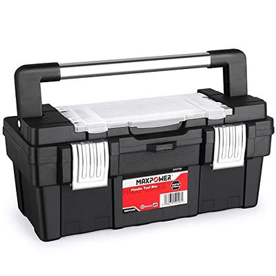 Maxpower Tool Box 16 inch, Plastic Small Tool Box with Latch and Removable Tray, Red