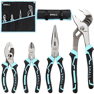 KENDO 6-Pieces Mini Pliers Set, Long Nose, Bent Nose, Diagonal, End Cut,  Linesman, Needle Nose Pliers, Spring Loaded Handle, 4.5 Inch, Mechanic,  Craftsman Basic Tool Kit, Roll Up Carry Bag Included 