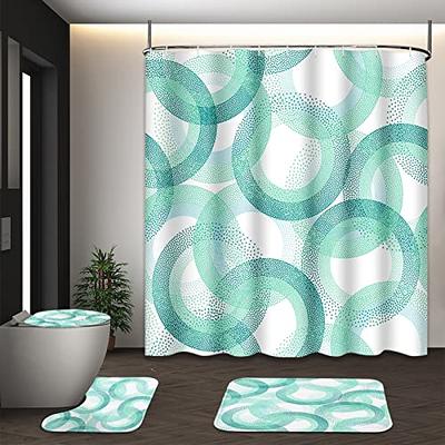 Gray and Teal Shower Curtain and Bath Rug Sets, Modern Turquoise