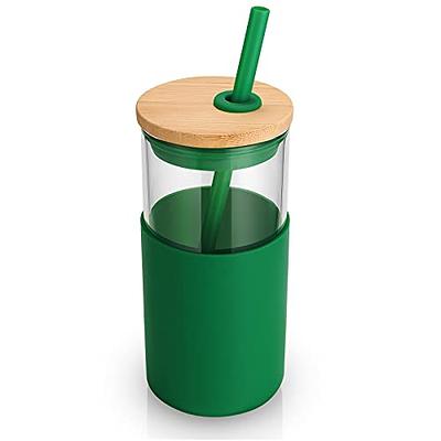 16oz Glass Tumbler with Straw Silicone Sleeve Bamboo Lid - BPA